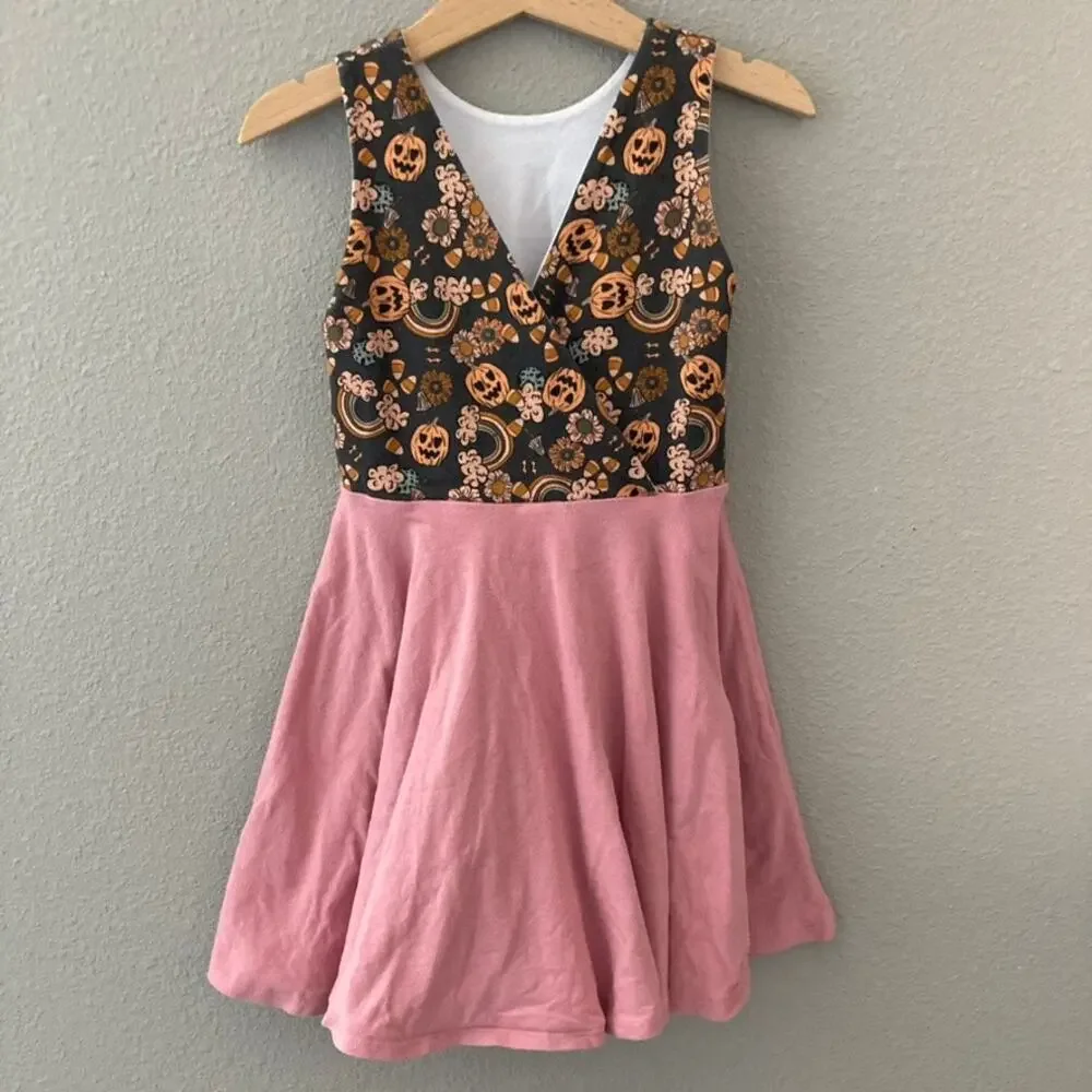 Malia + Kai Halloween Fall Pumpkins Rainbows Floral Sleeveless Twirl Dress - 4T